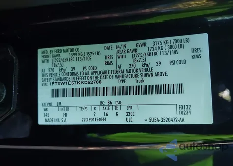 2019 Ford F-150 Xlt z USA, uszkodzony, nr VIN 1FTEW1E57KKD52708